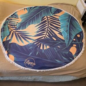 Slippa Co. Tropical Leaf Round Beach Towel - Blue and Orange